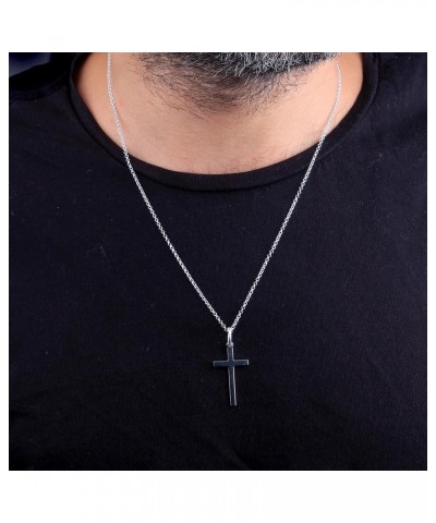 Cross Necklace for Men, 925 Solid Sterling Steel Pendant White Silver Faith Cross Chain, Jewelry Gift Box for Teen Girls, Boy...