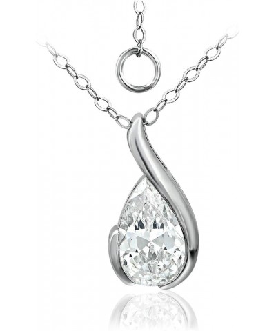 925 Sterling Silver CZ Cubic Zirconia in Half Bezel Setting Pendant Necklace, 16"+ 2" Extender Pear Shape CZ - Silver $15.11 ...