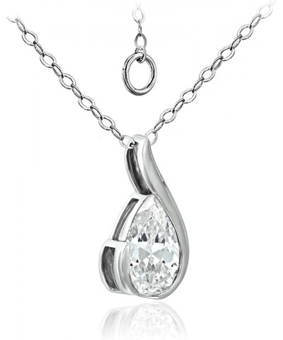 925 Sterling Silver CZ Cubic Zirconia in Half Bezel Setting Pendant Necklace, 16"+ 2" Extender Pear Shape CZ - Silver $15.11 ...