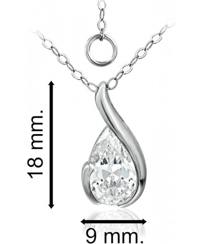 925 Sterling Silver CZ Cubic Zirconia in Half Bezel Setting Pendant Necklace, 16"+ 2" Extender Pear Shape CZ - Silver $15.11 ...