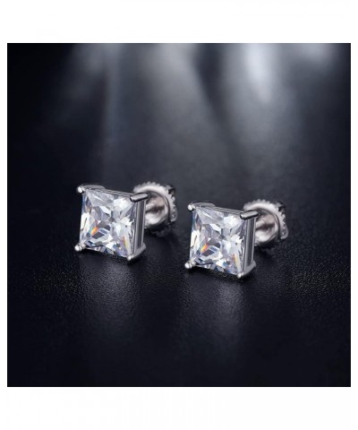 18k White Gold Plated Simulated Diamond Stud Earrings Screw Back Sterling Silver Cubic Zirconia Stud Earrings Set 4 Millimete...