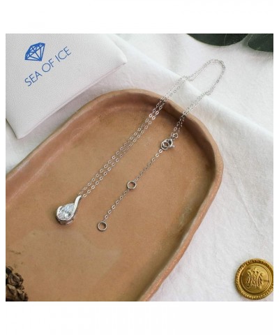 925 Sterling Silver CZ Cubic Zirconia in Half Bezel Setting Pendant Necklace, 16"+ 2" Extender Pear Shape CZ - Silver $15.11 ...