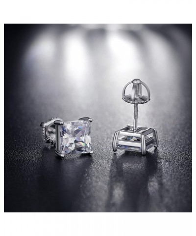 18k White Gold Plated Simulated Diamond Stud Earrings Screw Back Sterling Silver Cubic Zirconia Stud Earrings Set 4 Millimete...