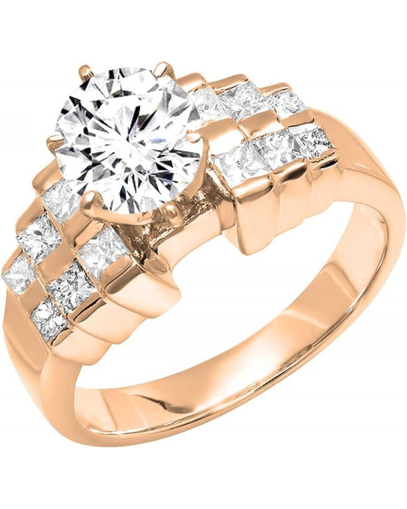 14K Gold 6 MM Round Moissanite, Round & Princess White Diamond Ladies Bridal Engagement Ring Rose Gold $483.16 Rings