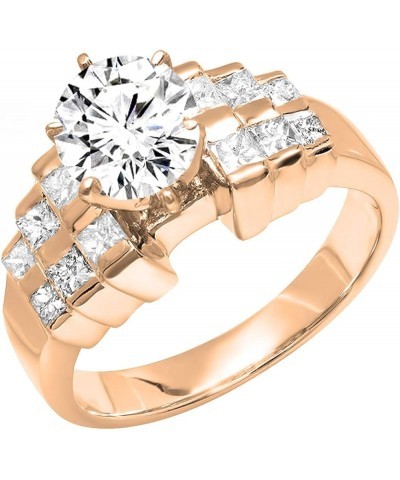 14K Gold 6 MM Round Moissanite, Round & Princess White Diamond Ladies Bridal Engagement Ring Rose Gold $483.16 Rings