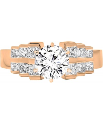 14K Gold 6 MM Round Moissanite, Round & Princess White Diamond Ladies Bridal Engagement Ring Rose Gold $483.16 Rings