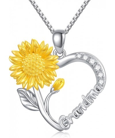 Necklace for Grandma 925 Sterling Silver Lily Sunflower Carnation Flower Heart Necklace I Love You Grandmother Nana Pendant W...