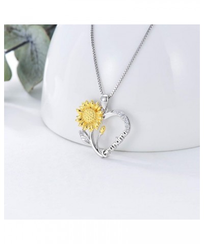 Necklace for Grandma 925 Sterling Silver Lily Sunflower Carnation Flower Heart Necklace I Love You Grandmother Nana Pendant W...