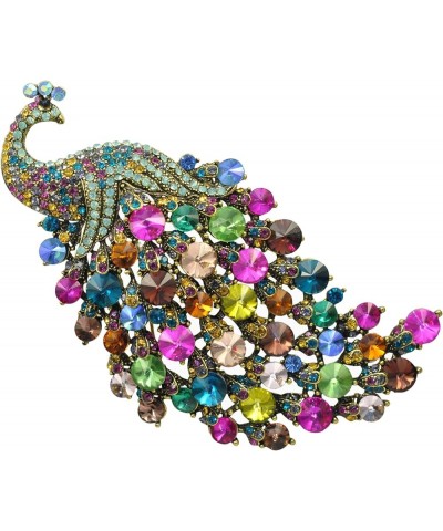 Vintage Style Crystal Large Peacock Feather Pin Brooch Multicolor $16.19 Brooches & Pins