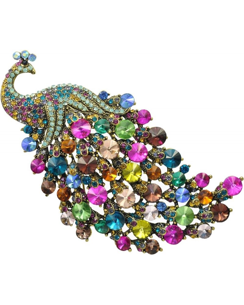 Vintage Style Crystal Large Peacock Feather Pin Brooch Multicolor $16.19 Brooches & Pins