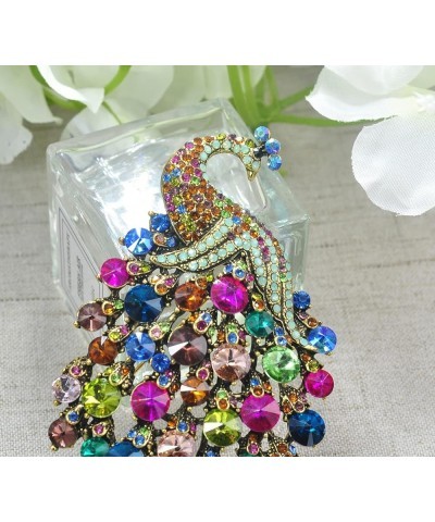 Vintage Style Crystal Large Peacock Feather Pin Brooch Multicolor $16.19 Brooches & Pins