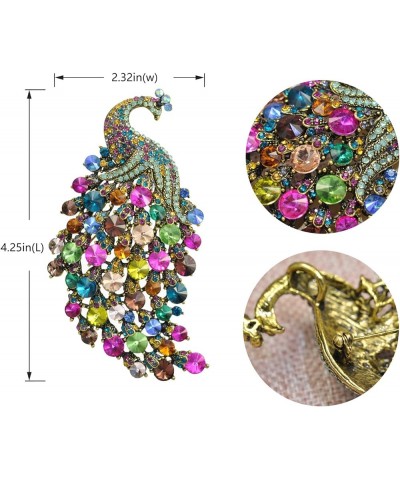 Vintage Style Crystal Large Peacock Feather Pin Brooch Multicolor $16.19 Brooches & Pins