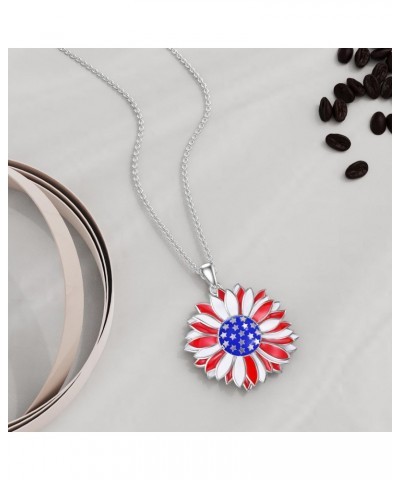 American Flag Necklace 925 Sterling Silver Sunflower Flag Pendant Necklace US Flag Patriotic Necklace Jewelry Independence Da...