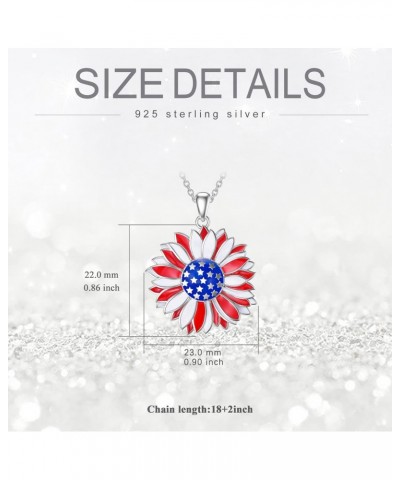 American Flag Necklace 925 Sterling Silver Sunflower Flag Pendant Necklace US Flag Patriotic Necklace Jewelry Independence Da...