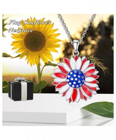 American Flag Necklace 925 Sterling Silver Sunflower Flag Pendant Necklace US Flag Patriotic Necklace Jewelry Independence Da...