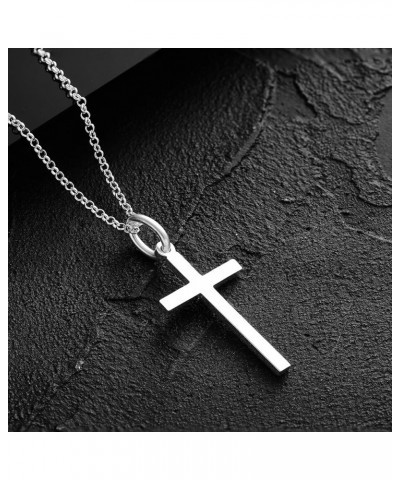 Cross Necklace for Men, 925 Solid Sterling Steel Pendant White Silver Faith Cross Chain, Jewelry Gift Box for Teen Girls, Boy...