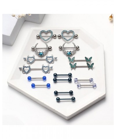 8 Pairs Nipple Rings for Women Surgical Steel 14G CZ Butterfly Barbell Ox Horn Star Heart Nipple Rings Cute Nipple Piercing J...