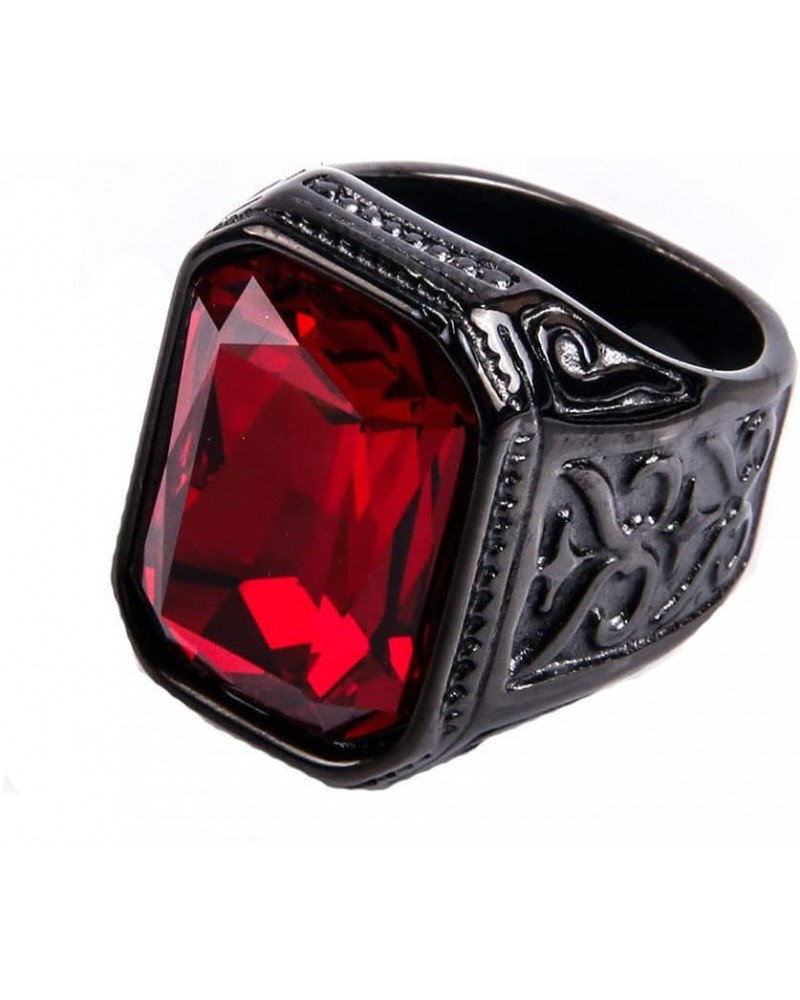 Men Women's Stainless Steel Gem Square Personality Rings Jewelry Anniversary Multicolor Gemstone Black Plated Red $9.07 Rings