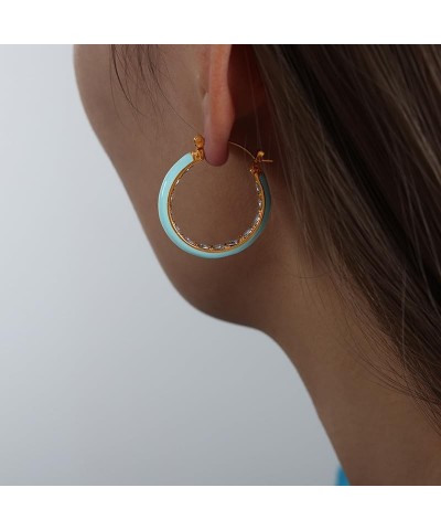 Vintage Turquoise Hoop Earrings for Women Girls Natural Stone Earrings 18k Gold Plated Medium Hoop Earrings Bohemia Beads Gem...