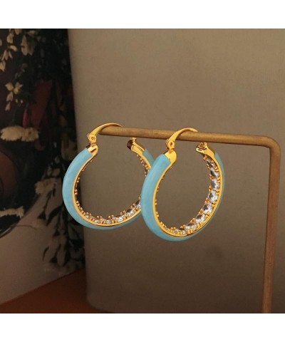 Vintage Turquoise Hoop Earrings for Women Girls Natural Stone Earrings 18k Gold Plated Medium Hoop Earrings Bohemia Beads Gem...