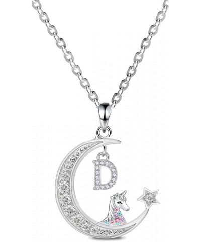 Unicorns Gifts for Girls,Initial Necklaces for Women,CZ Crescent Moon Pendant with star,14K White Gold Letter Necklace A-Z D ...