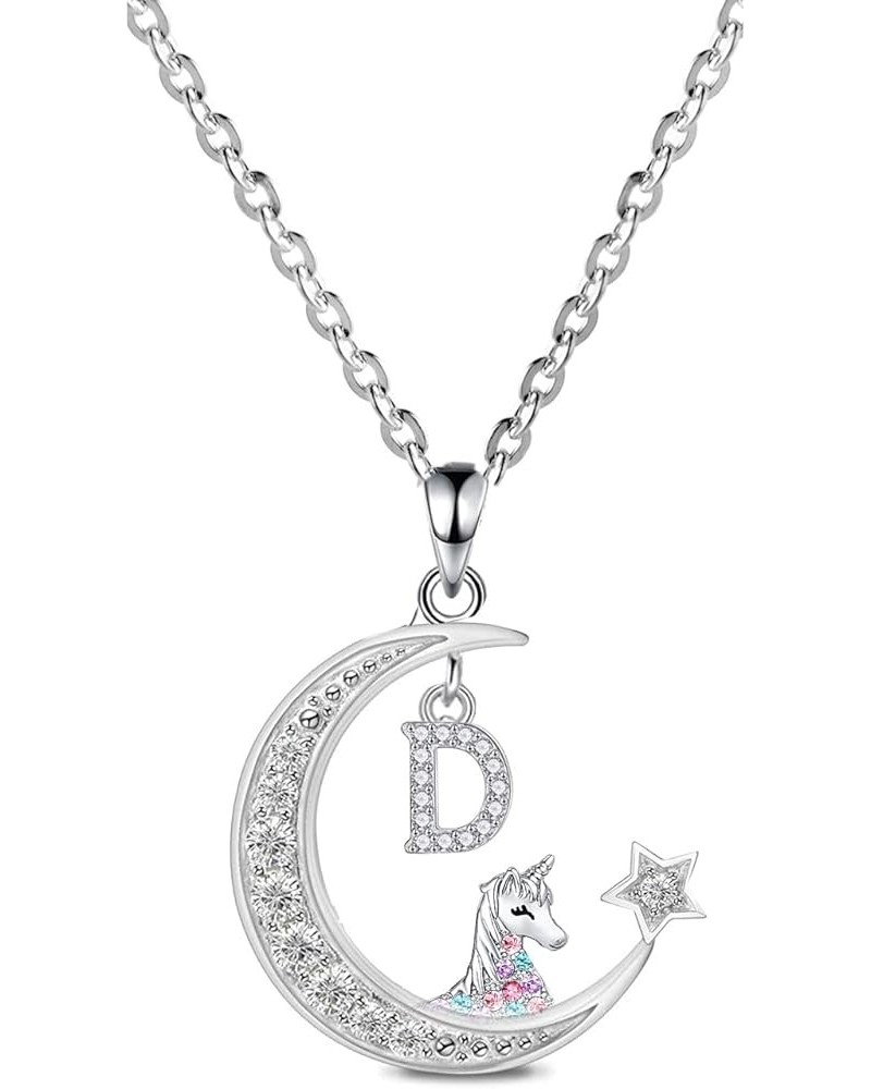 Unicorns Gifts for Girls,Initial Necklaces for Women,CZ Crescent Moon Pendant with star,14K White Gold Letter Necklace A-Z D ...