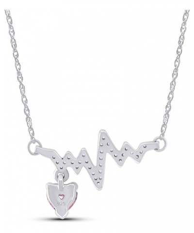 Heart & Round Cut Simulated Birthstone & White Cubic Zirconia Heartbeat & Heart Pendant Necklace Along with 18" Silver Chain ...