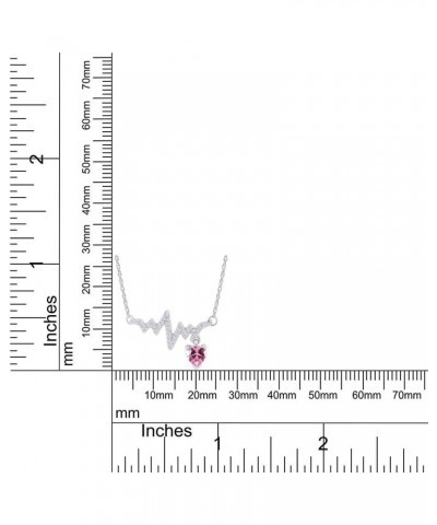 Heart & Round Cut Simulated Birthstone & White Cubic Zirconia Heartbeat & Heart Pendant Necklace Along with 18" Silver Chain ...