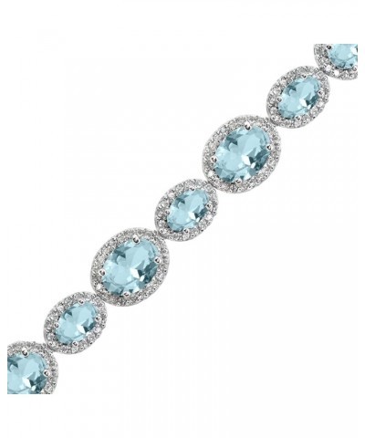 Sterling Silver Genuine, Created or Simulated Gemstone Oval Halo Statement Bracelet for Women Simulated Aquamarine $52.80 Bra...