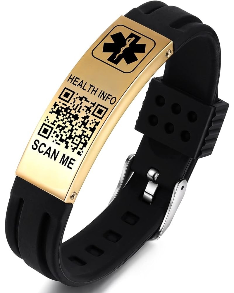 Medical Bracelets for Men Women with QR Code Medical Alert ID Bracelets Sport Boy Girl - Silicone Waterproof Wristband Fits W...