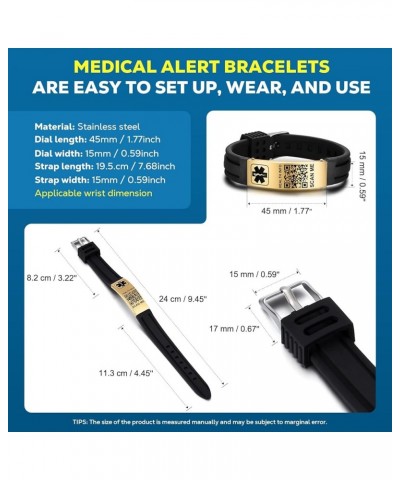 Medical Bracelets for Men Women with QR Code Medical Alert ID Bracelets Sport Boy Girl - Silicone Waterproof Wristband Fits W...