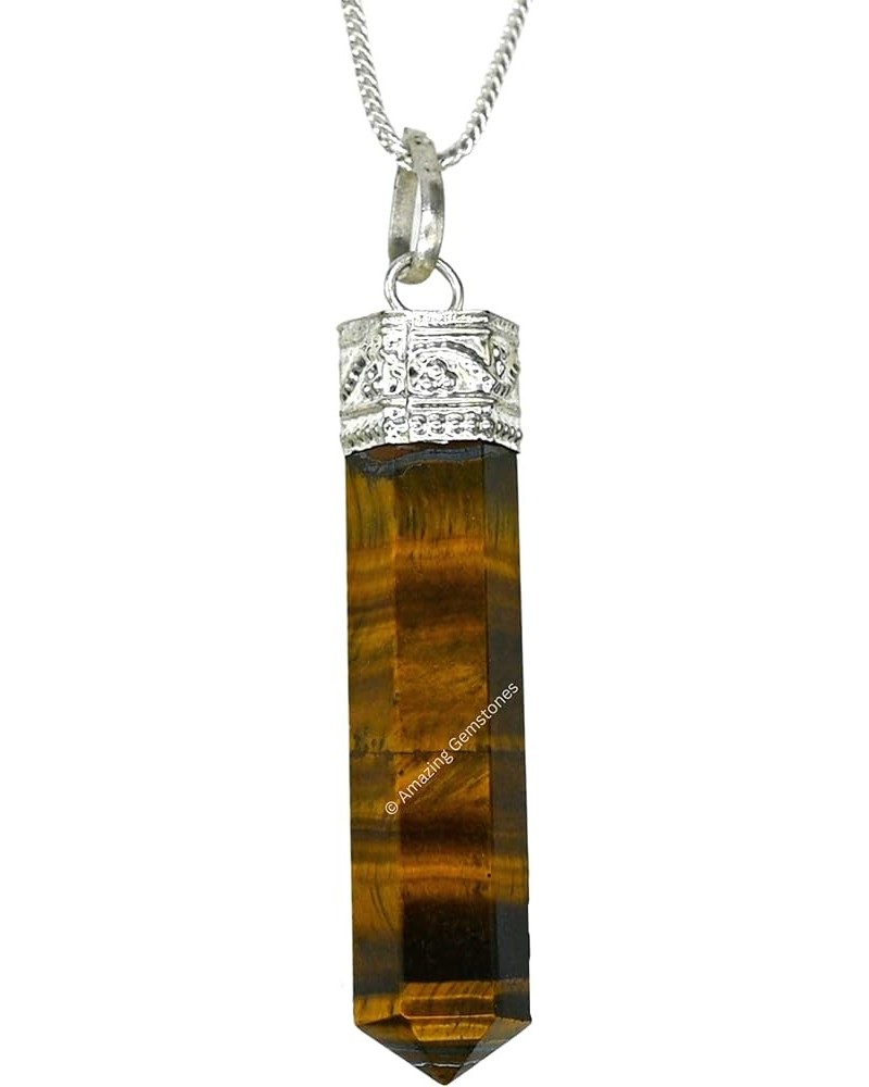 Black Tourmaline Crystal Pencil Point Pendant Necklace with Adjustable Cord - Natural Healing Crystals and Stones for Men, Wo...