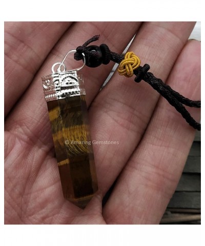 Black Tourmaline Crystal Pencil Point Pendant Necklace with Adjustable Cord - Natural Healing Crystals and Stones for Men, Wo...