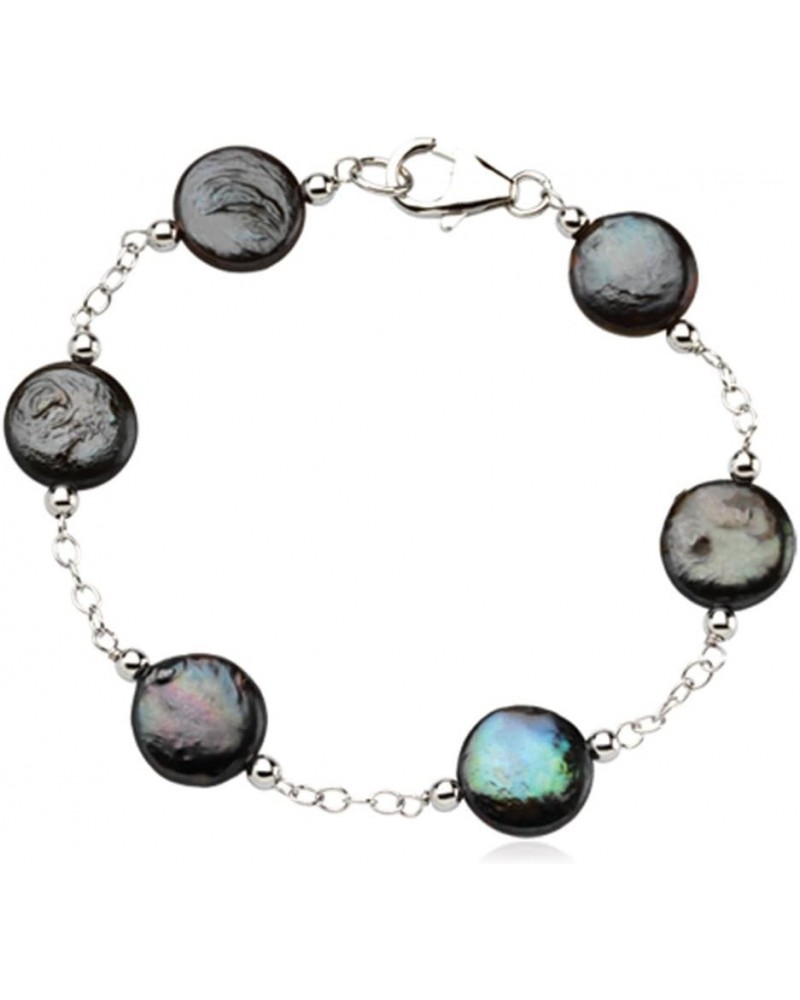 Black FW Cultured Black Coin Pearl & Sterling Silver 7.5 Inch Bracelet $30.79 Bracelets