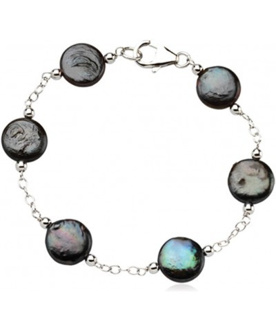 Black FW Cultured Black Coin Pearl & Sterling Silver 7.5 Inch Bracelet $30.79 Bracelets