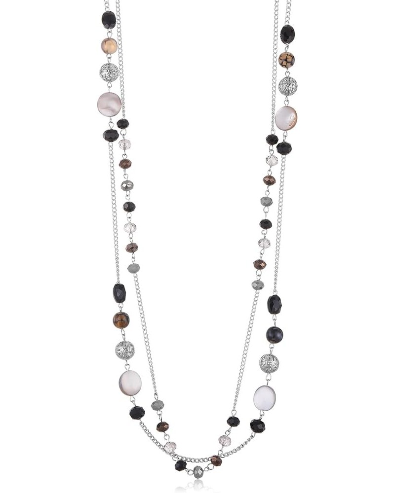 Layered Long Necklaces for Women Crystal Beaded Statement Necklace Sweater Silver Chain with Gifts Box Jewelry Black $11.04 N...