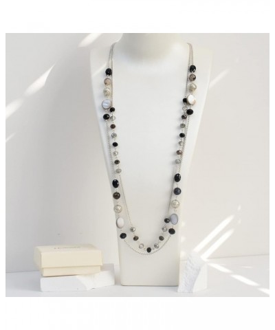 Layered Long Necklaces for Women Crystal Beaded Statement Necklace Sweater Silver Chain with Gifts Box Jewelry Black $11.04 N...