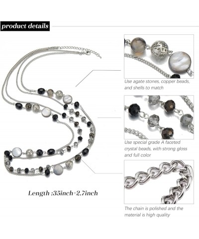 Layered Long Necklaces for Women Crystal Beaded Statement Necklace Sweater Silver Chain with Gifts Box Jewelry Black $11.04 N...