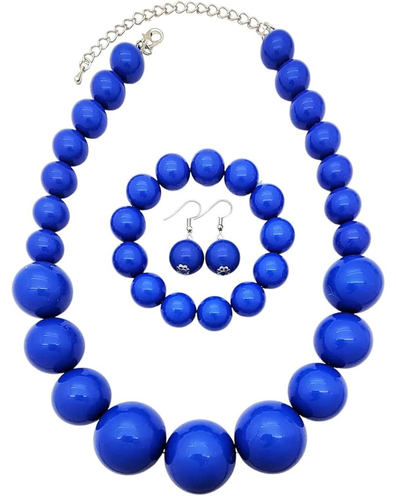 Women's Chunky Large Simulated Pearl Statement Necklace, Bracelet, Earring Set Royal Blue $11.79 Jewelry Sets