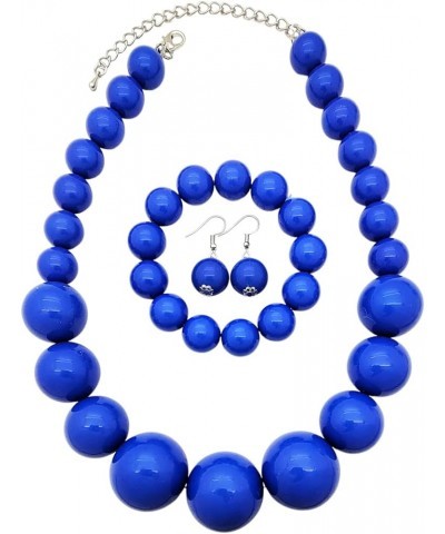 Women's Chunky Large Simulated Pearl Statement Necklace, Bracelet, Earring Set Royal Blue $11.79 Jewelry Sets