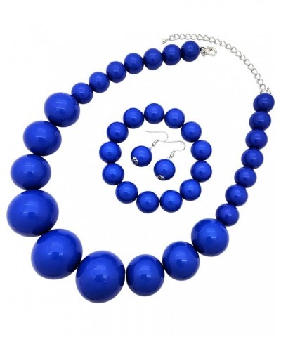 Women's Chunky Large Simulated Pearl Statement Necklace, Bracelet, Earring Set Royal Blue $11.79 Jewelry Sets