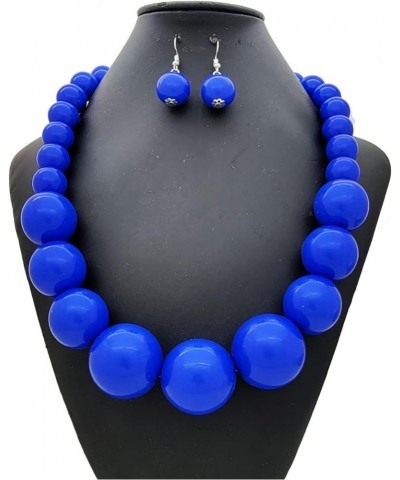 Women's Chunky Large Simulated Pearl Statement Necklace, Bracelet, Earring Set Royal Blue $11.79 Jewelry Sets