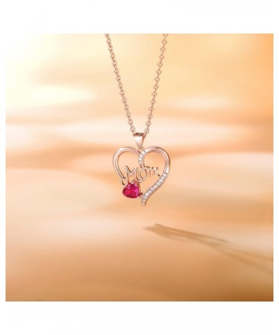 925 Sterling Silver Love Heart Necklaces for Women Mom Necklace Ruby Heart Pendant Necklace Birthday Gifts for Women Wife Ros...