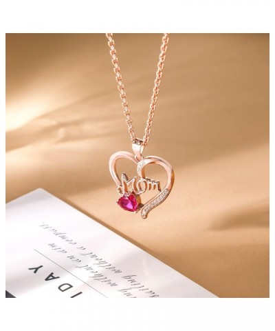 925 Sterling Silver Love Heart Necklaces for Women Mom Necklace Ruby Heart Pendant Necklace Birthday Gifts for Women Wife Ros...