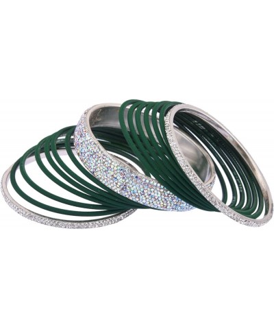 Indian Bangle Set Rhinestone CZ Crystal Bangle Plain Metal Bangles Bracelet Jewelry for Women Matte Green (Set of 30 Pcs) 2-4...