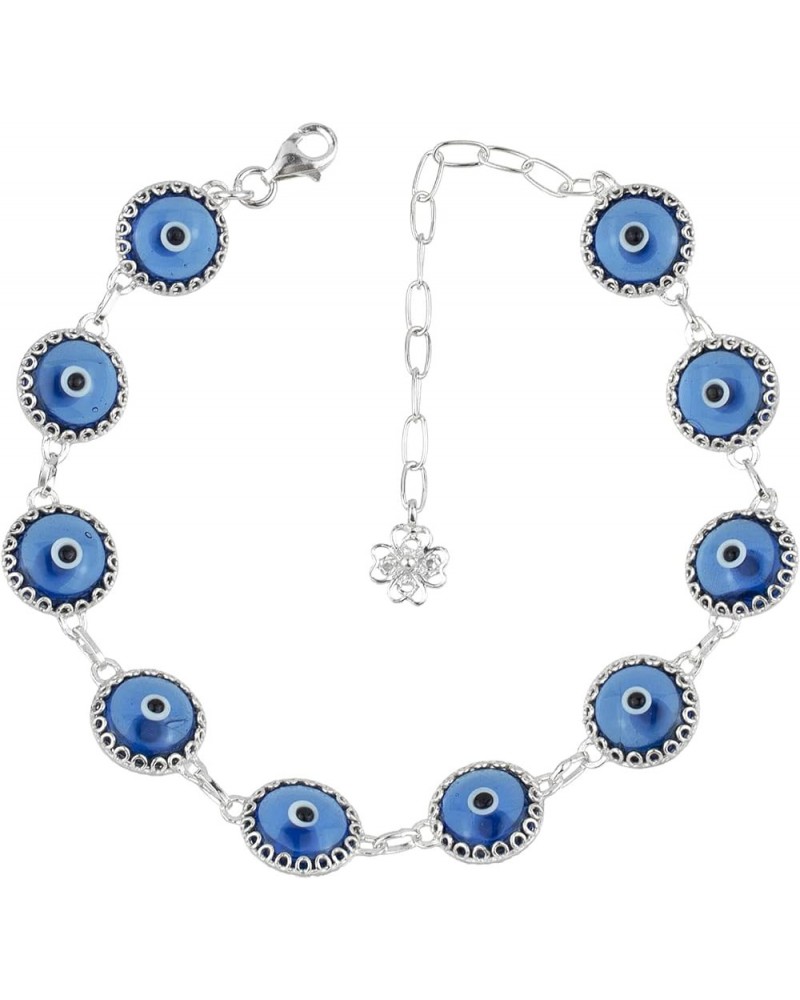 Gold Plated Sterling Silver Translucent Murano Glass Evil Eye Women Charm Link Bracele, Gift Boxed Blue Silver $16.80 Bracelets