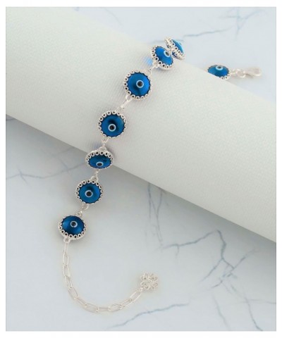 Gold Plated Sterling Silver Translucent Murano Glass Evil Eye Women Charm Link Bracele, Gift Boxed Blue Silver $16.80 Bracelets