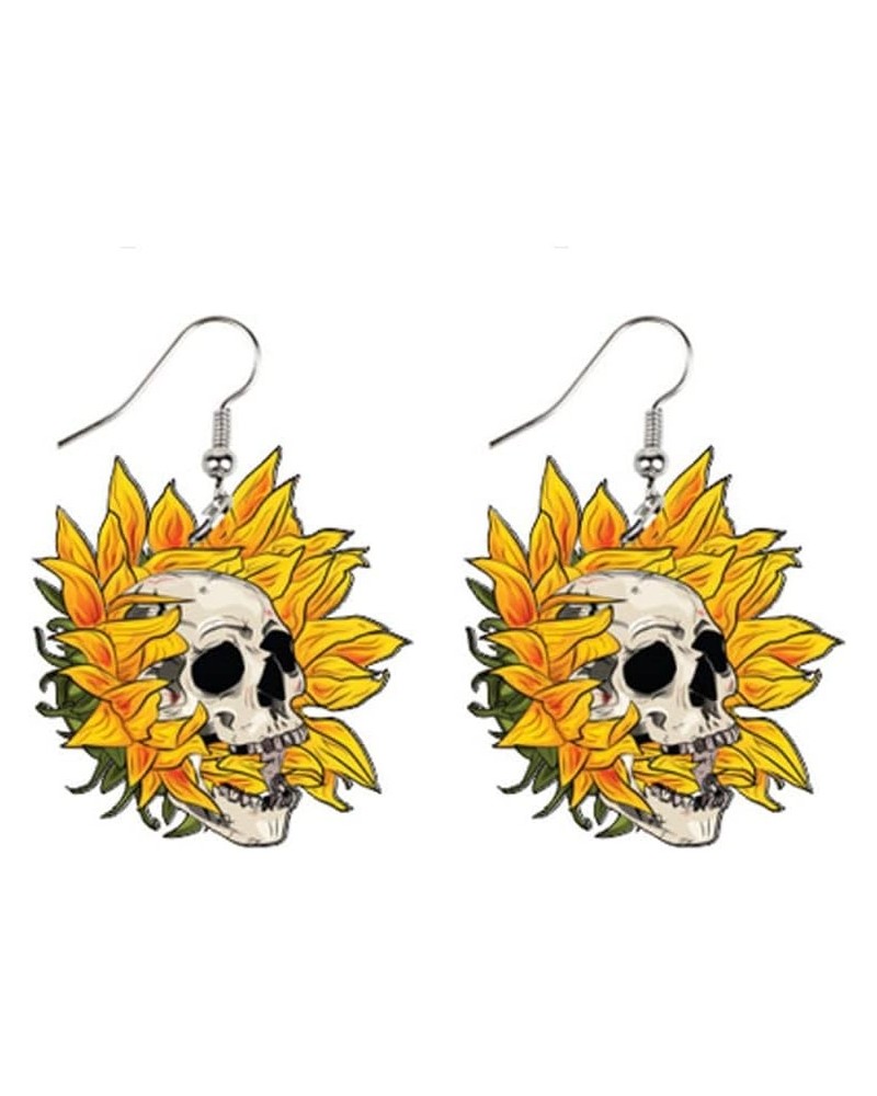 Halloween Acrylic Floral Skull Pattern Earrings Sunflower Skull Bowknot Skull Eardrop Flower Skull Indian Skull Drop Dangle E...