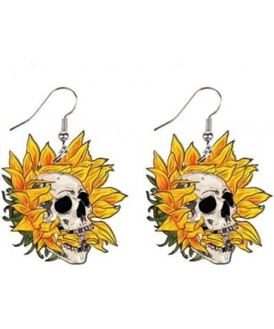 Halloween Acrylic Floral Skull Pattern Earrings Sunflower Skull Bowknot Skull Eardrop Flower Skull Indian Skull Drop Dangle E...