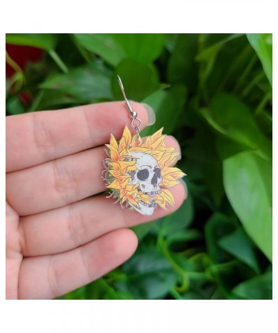 Halloween Acrylic Floral Skull Pattern Earrings Sunflower Skull Bowknot Skull Eardrop Flower Skull Indian Skull Drop Dangle E...